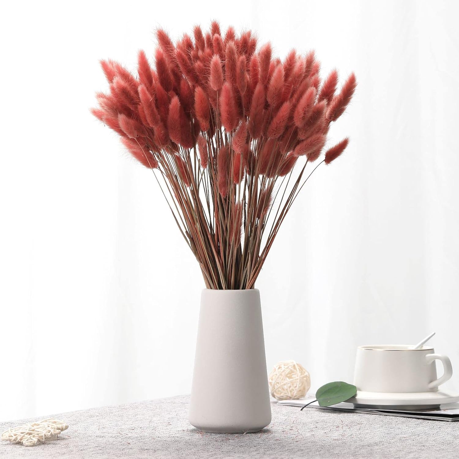 Dried & Preserved Flora - Natural Bunny Tails Dried Flowers - 120 PCS Rabbit Tail Grass, Lagurus Ovatus for Boho Decor, Dried Pampas Grass Dry Flower Arrangements for Wedding Party Home Kitchen Office Decorations (Retro Pink)