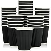 JollyPack 60 Pack 12 oz Paper Coffee Cups, Black Disposable Beverage Cups with Insulated Ripple Wall for Coffee, Tea, and Hot Chocolate