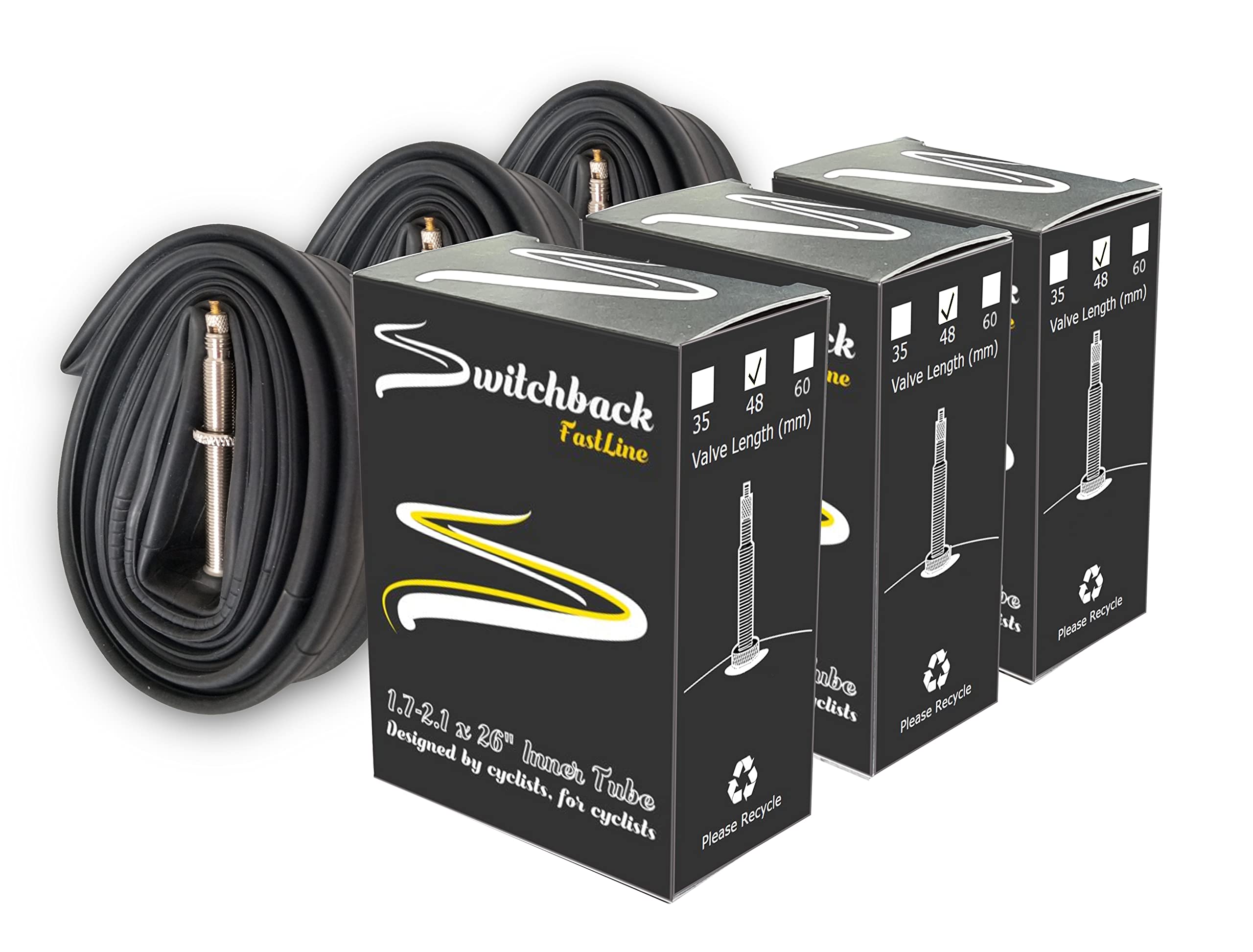 Switchback Inner Tubes x 26x1.75/2.125-48mm Valve Length (3 Pack) | Mountain bikes