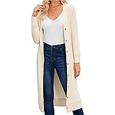 MAKABO Women's Long Cardigans Lightweight, V Neck Knit Button Front Sweaters with Pockets Trendy Outfits for Business Casual