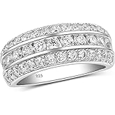 SHELOVES Moissanite Wedding Bands for Men Round D Color VVS1 Clarity 925 Sterling Silver Mens Wedding Rings for Him Sz 8-13
