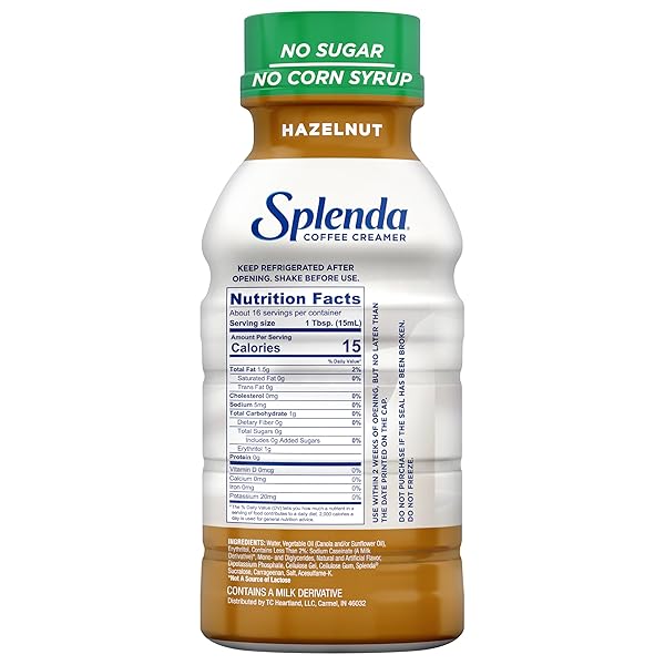 SPLENDA SUGAR FREE, LOW CALORIE HAZELNUT COFFEE CREAMER, 8 FL OUNCES BOTTLE