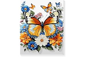 Ninonly Paint by Numbers Kit for Adults Framed Canvas, Butterfly and Flowers Paint by Number Arts and Crafts Kits for Adults Beginners, Brushes, Acrylic Painting, 9 * 12 Inch