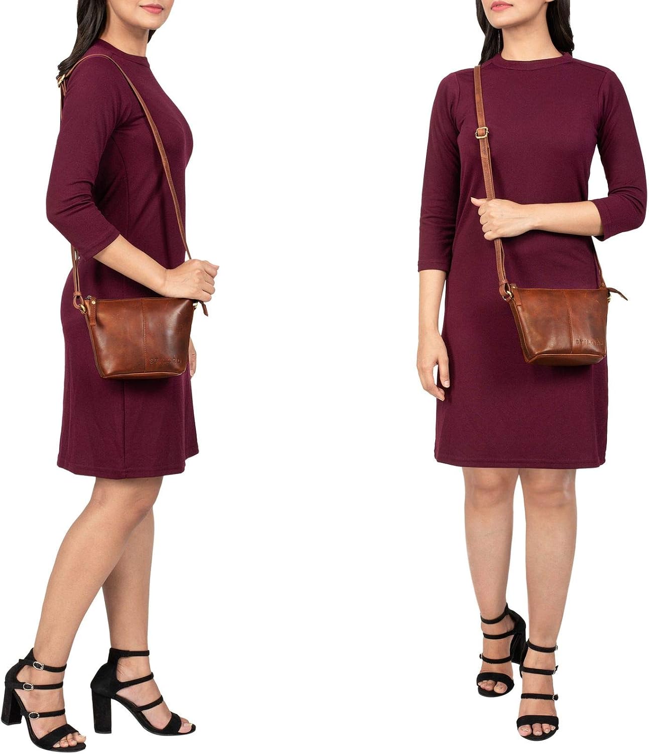 STILORD "Leila" Mini Leather Handbags for Ladies Vintage Shoulder Bag Small for Festival Disco Party XS Modern Crossbody Bag Women Genuine Leather Colour:Porto - Image 3