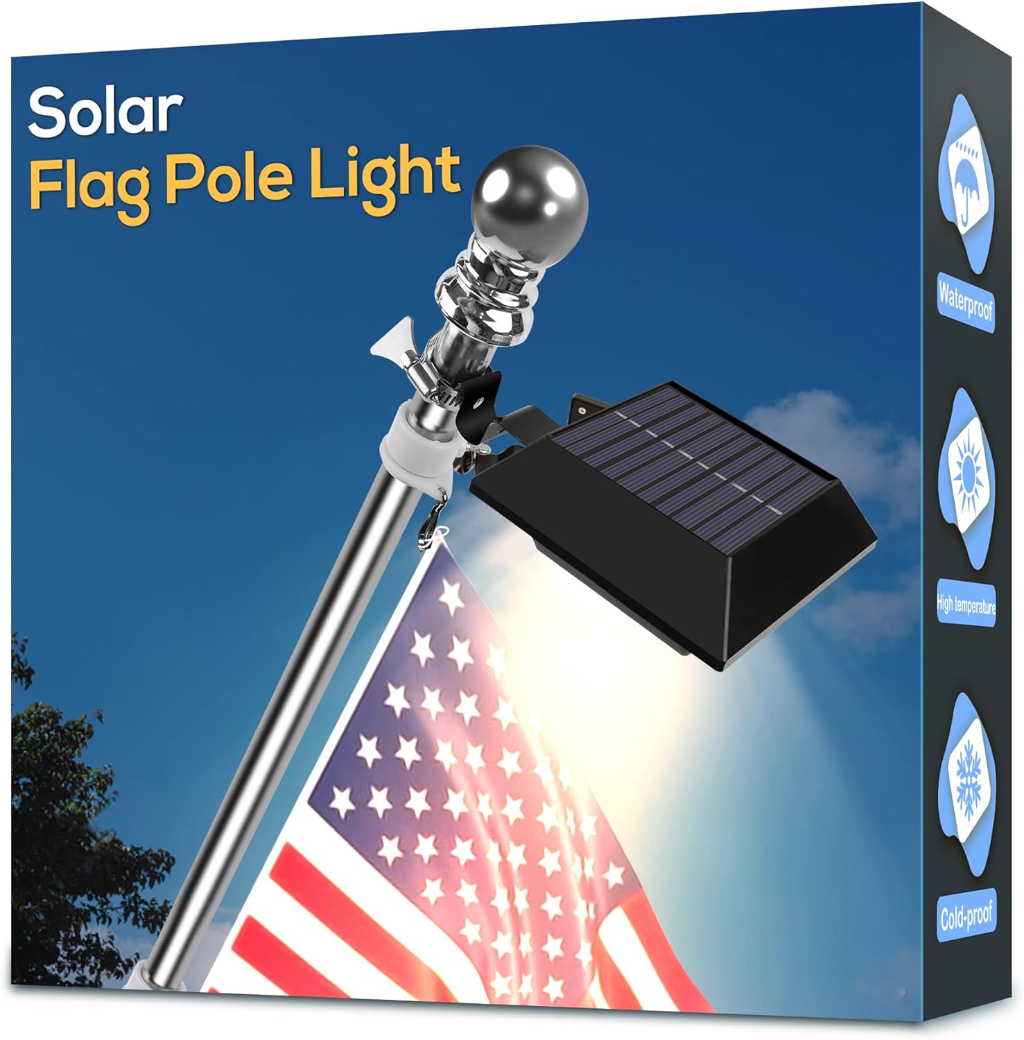 Flagpole Hardware - Solar Flag Pole Light, Bright Warm White 3000k Flagpole Light Upgrade Solar Powered for 5ft 6ft Flag Pole, Outdoor Dusk to Dawn Led Solar Lights, Outside House Garden Yard American Flags Decor,Black