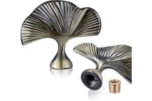 GOOCHAN Leaf Shaped Lamp Finial Lamp Shade Cap Knob,Vintage Lamp Top in Antique Brass Finish,Retro Lamp Top Decorations (Antique Brass, 2pcs /Pack)