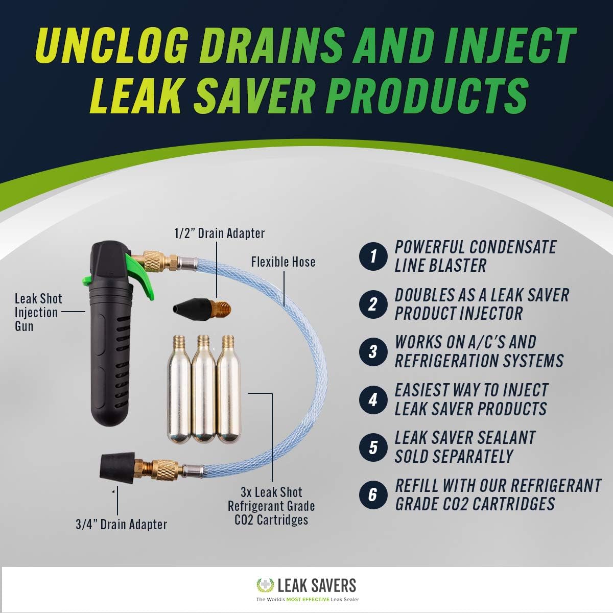 Leak Shot HVAC (by Leak Saver) - Professional Condensate Line Blaster and Leak Saver Leak Sealant Injector for Air Conditioning and Refrigeration Systems: Automotive