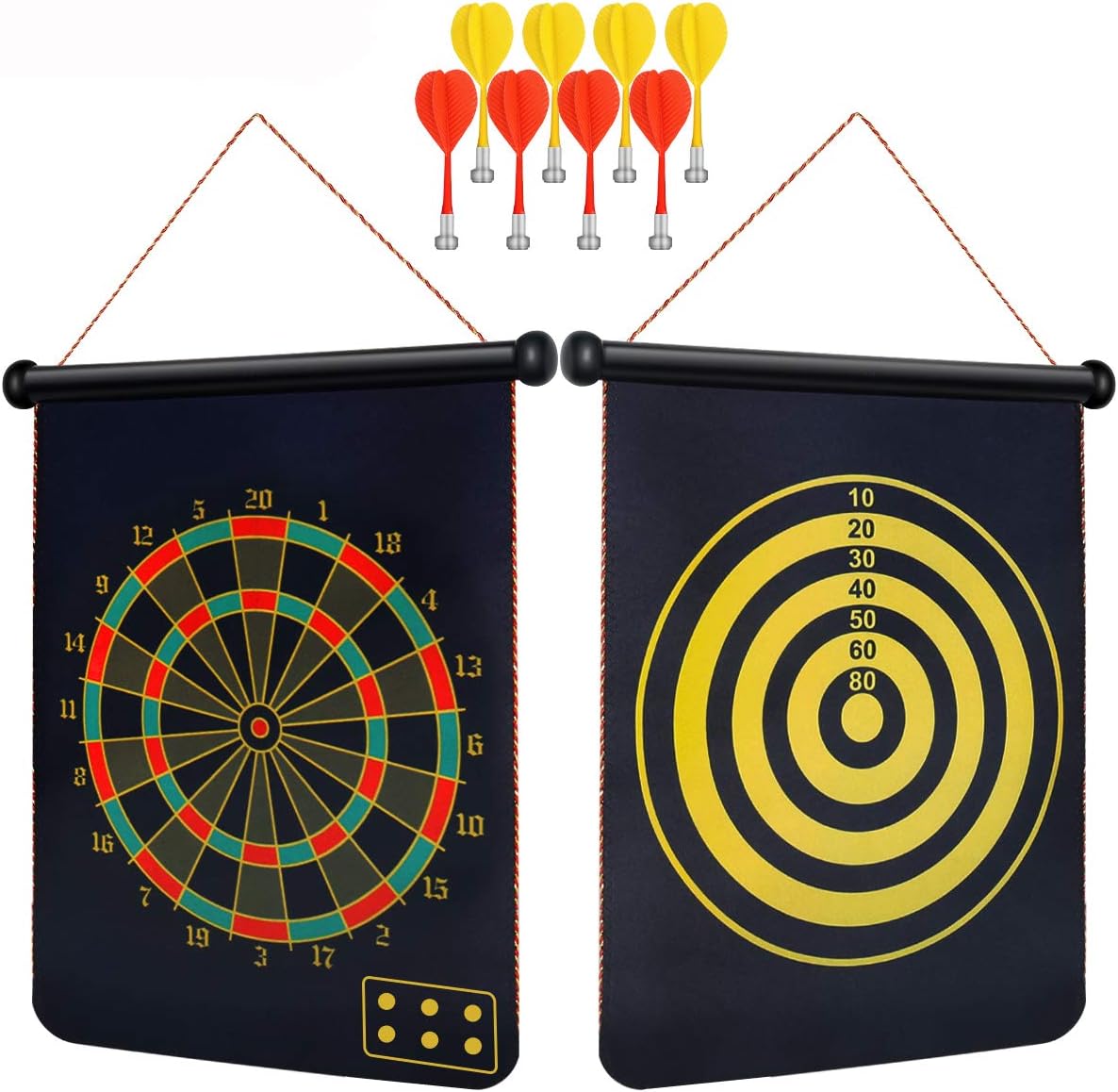 SKMYT Magnetic Dart Board, Powerful Magnet Dart Board, 8 Magnet Darts, 15-Inch Double-Sided Magnet Dart Board, Indoor Outdoor Dart Games Children's Adult Dart Board Game, Party Set Gift Box