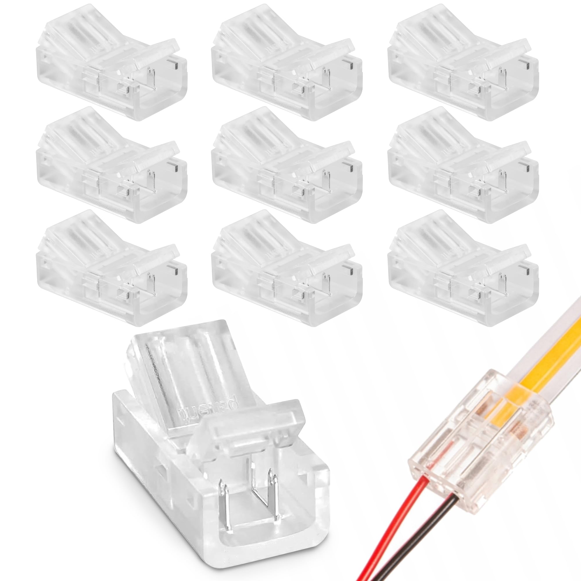 sdhiiolp 10Pcs 2 Pin 8mm Cob Led Strip Light Connectors, Led Connector 2 Pin to Wire Quick Connectors Adapter for Single Color Cob Led Strip Lights