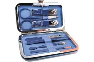 7 Pcs Nail Clippers Set, NIKOEO Professional Portable Manicure Kit, Stainless Steel Nail Care Tools, Eyebrow Grooming Face Hair Clippers, With Luxurious Travel Case (Blue-7 pcs)