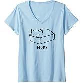 Womens Threadless Fox Shiver Nope Cat Nap Graphic V-Neck T-Shirt