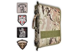 PRIME ARSENAL Large Bible Cover Bag & Organizer – 600D Water-Resistant Case Fits 11 x 8 x 2.5 Inch Study or Journaling Bible, Velcro Patch Panel, Zip Pockets, Pen Loops, Carry Handle, Christian Gift for Men & Women