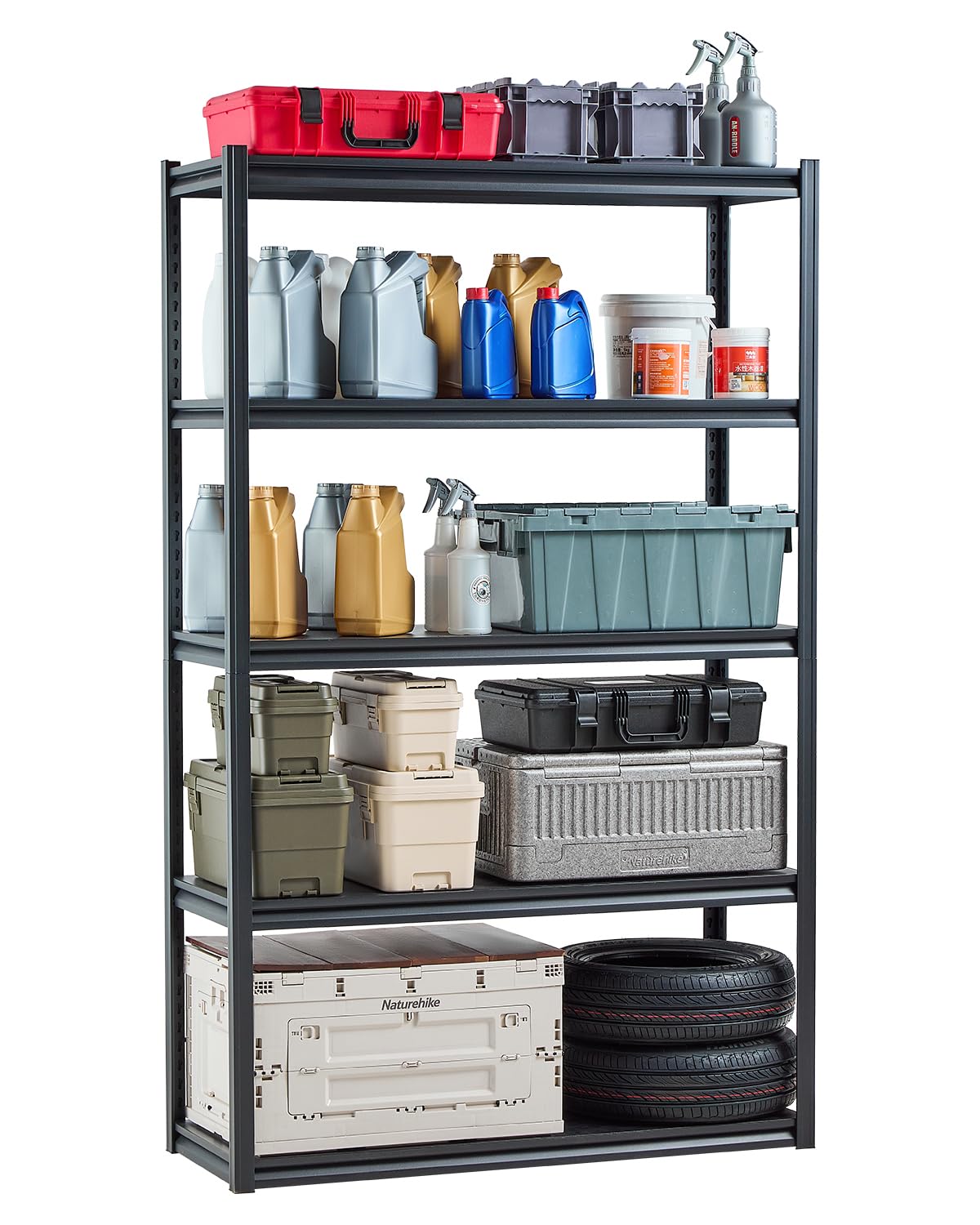 Photo 1 of VEVOR Storage Shelves, 3000 lbs, 5 Tier Garage Storage Shelving, 18" D x 48" W x 78" H Adjustable Metal Shelves for Garage Shelves Utility Rack Shelf, Ideal for Kitchen, Warehouse, Basement, Black