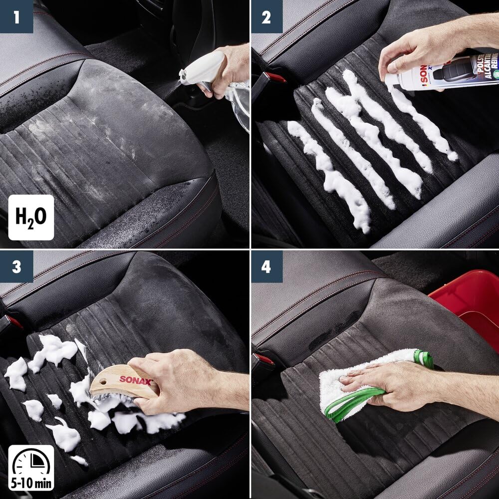 SONAX Textil+LederBürste (1 Stück) Trocken- und Feuchtreinigung von Textilien sowie zur schonenden Reinigung von Glattleder-Oberflächen | Art-Nr. 04167410 5