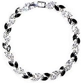 Me&Hz Silver Plated Crystal Tennis Bracelet Cubic Zirconia Birthstone CZ Bracelets Classic Leaf Bracelets for Women Sparkly Formal Wedding Bracelet Jewelry Gift
