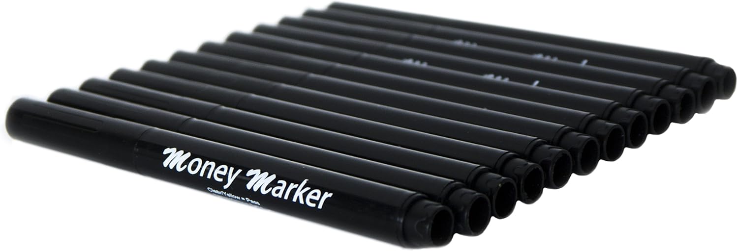 Money Marker (12 Pens) --- Counterfeit Bill Detector Pen with Upgraded Chisel Tip - Detects Fake Counterfit Bills, Universal Currency Detectors Pack : Office Products