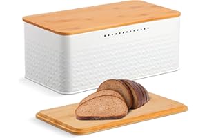 Pitmoly Bread Box, Metal Bread Container with Bamboo Lid, Bread Storage Container for Kitchen Countertop, Large Modern Bread 