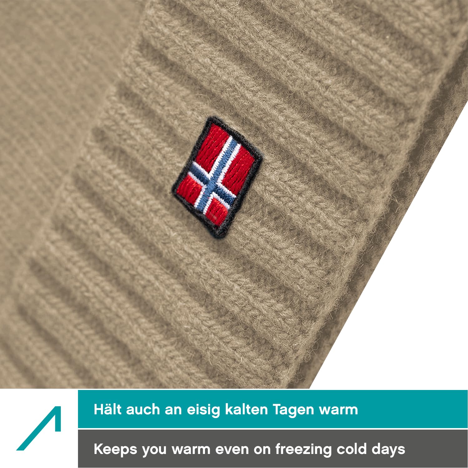 ACE Norway Winter-Mütze aus Schaf-Wolle - warme Strickmütze für Damen & Herren - weiche Wollmütze für Erwachsene - Beige 4