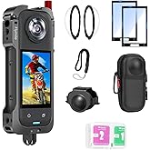 Flymile Insta 360 X5 Utility Cage/Carrying Case (Frame + Lens Cap) Lens Guard/2 Pack Screen Protector Accessories Kit, Tempered Film Glass Metal Cover Portable Bag for Insta360 X5 Protective Bundle