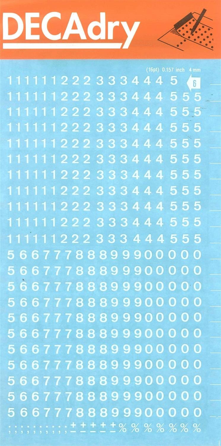 White Number Transfers 4 mm - 1 Sheet