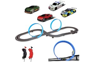 AGM MASTECH Slot Car Race Track Set, High Speed Series Tram Dual Track Set with 4 Licensed Racing Slot Cars, 2 Hand Controls, Track Parts and Lap Counter, 5.7M Long Track, Black