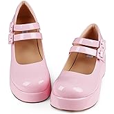 Accloris Platform Mary Jane Shoes Women Girls,Ankle Strap Round Toe Goth Chunky Uniform Dress Pumps Shoes Oxfords