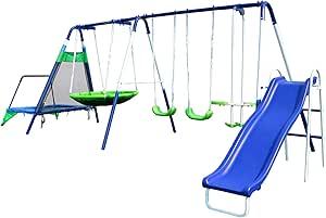 Sportspower Mountain View Metal Swing, Slide and Trampoline Set