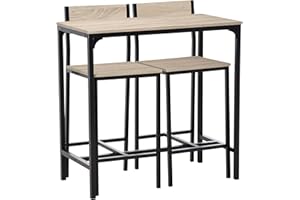 HOMCOM Industrial Bar Table Set Counter Height 3 Piece and 2 High Back Stools Set Dining Table Set for Small Space in The Din