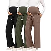 Sweetyweee 3 Pack Women's Maternity Pants Wide Leg Lounge Over The Belly Loose Drawstring Casual Pregnancy Pants with Pockets
