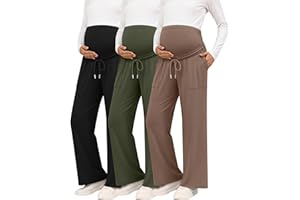 Sweetyweee 3 Pack Women's Maternity Pants Wide Leg Lounge Over The Belly Loose Drawstring Casual Pregnancy Pants with Pockets