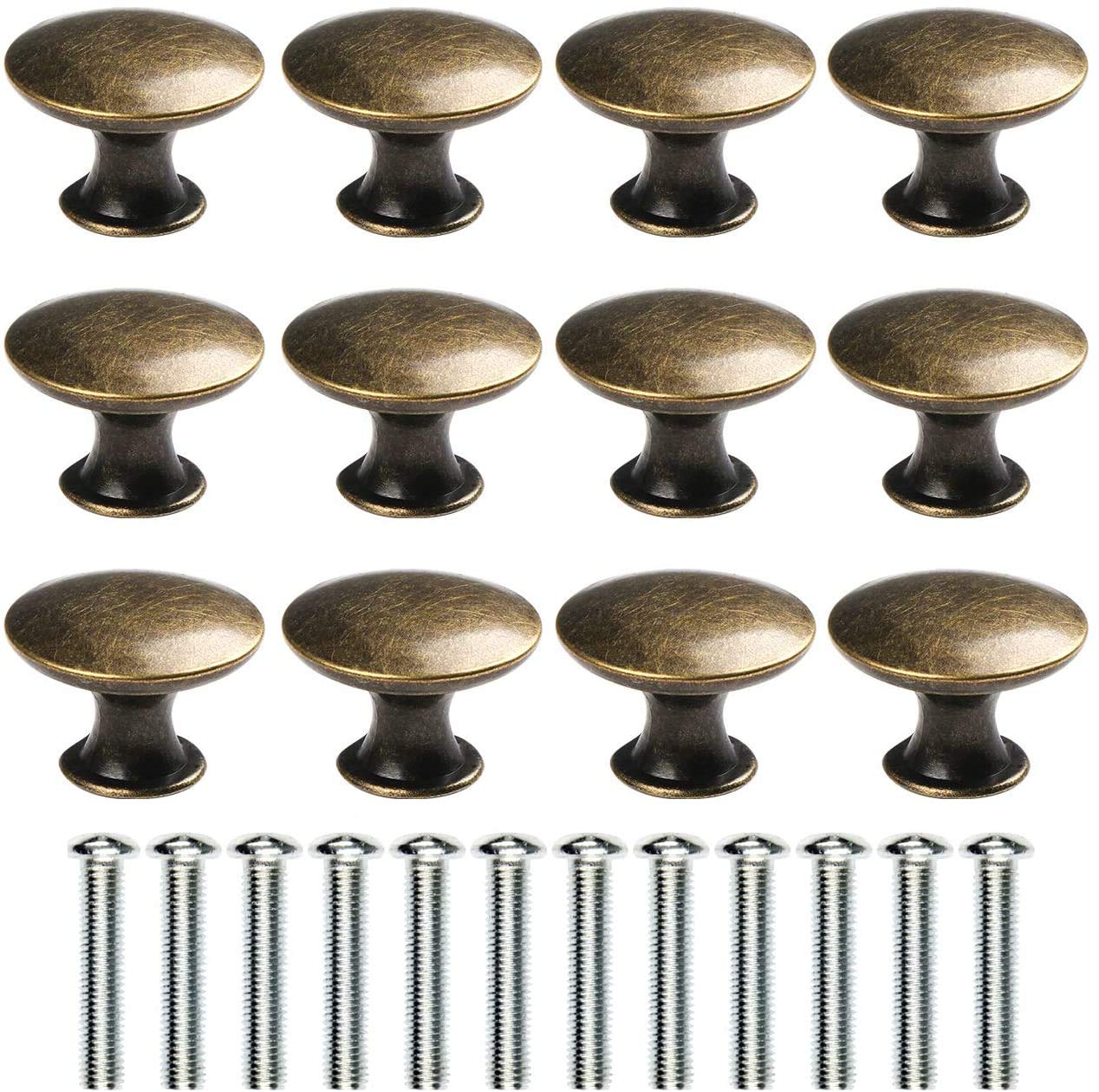 Wajade Vintage Brass Shabby Cabinet Knobs - 12 Pack Drawer Handles Pulls with Screws for Cabinet, Wardrobe, Cupboard of Kitchen, Bedroom Furniture - 30mm