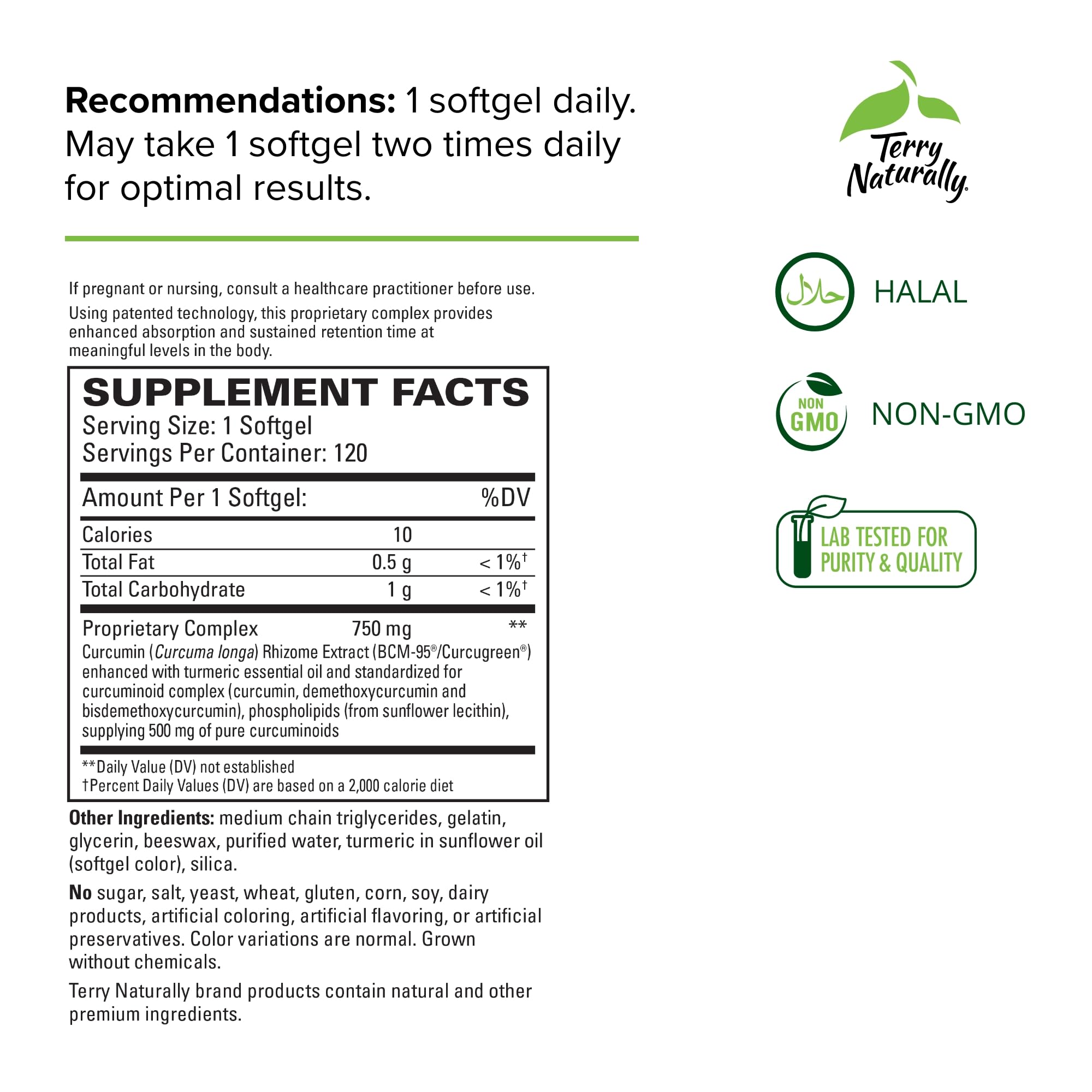 Terry Naturally CuraMed 750 mg - Antioxidant Supplement for Brain & Heart Health - Supplement with High-Potency Curcumin Complex - Kidney, Liver & Immune Health Support - 120 Softgels (Pack of 3)