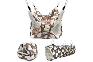 BISOZER 3 Pieces Small Pet Cage Hammock Set Hammock Hanging Tunnel Rat House for Small Animals Soft Double-Layer Sugar Glider Hammock Accessories Set for Parrot Ferret Squirrel Hamster Rat Playing Sleeping