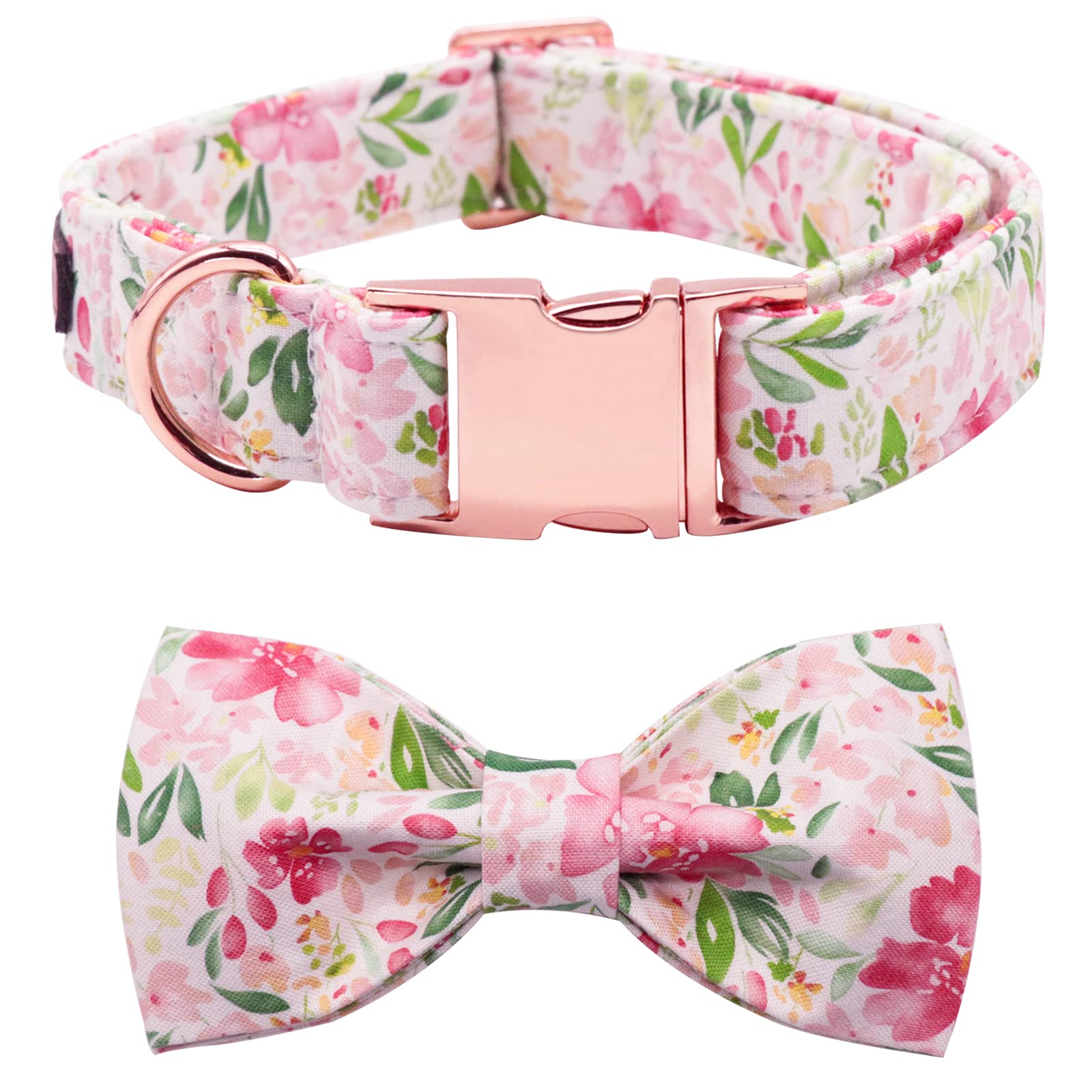 Lionet Paws Dog Collar with Bow Tie - Soft Comfortable Adjustable Collars with Metal Buckle for Medium Dogs Girl, Neck 34-55cm