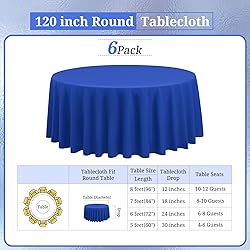 REWOMC 6 Pack Round Tablecloths - 120 Inch, Royal
