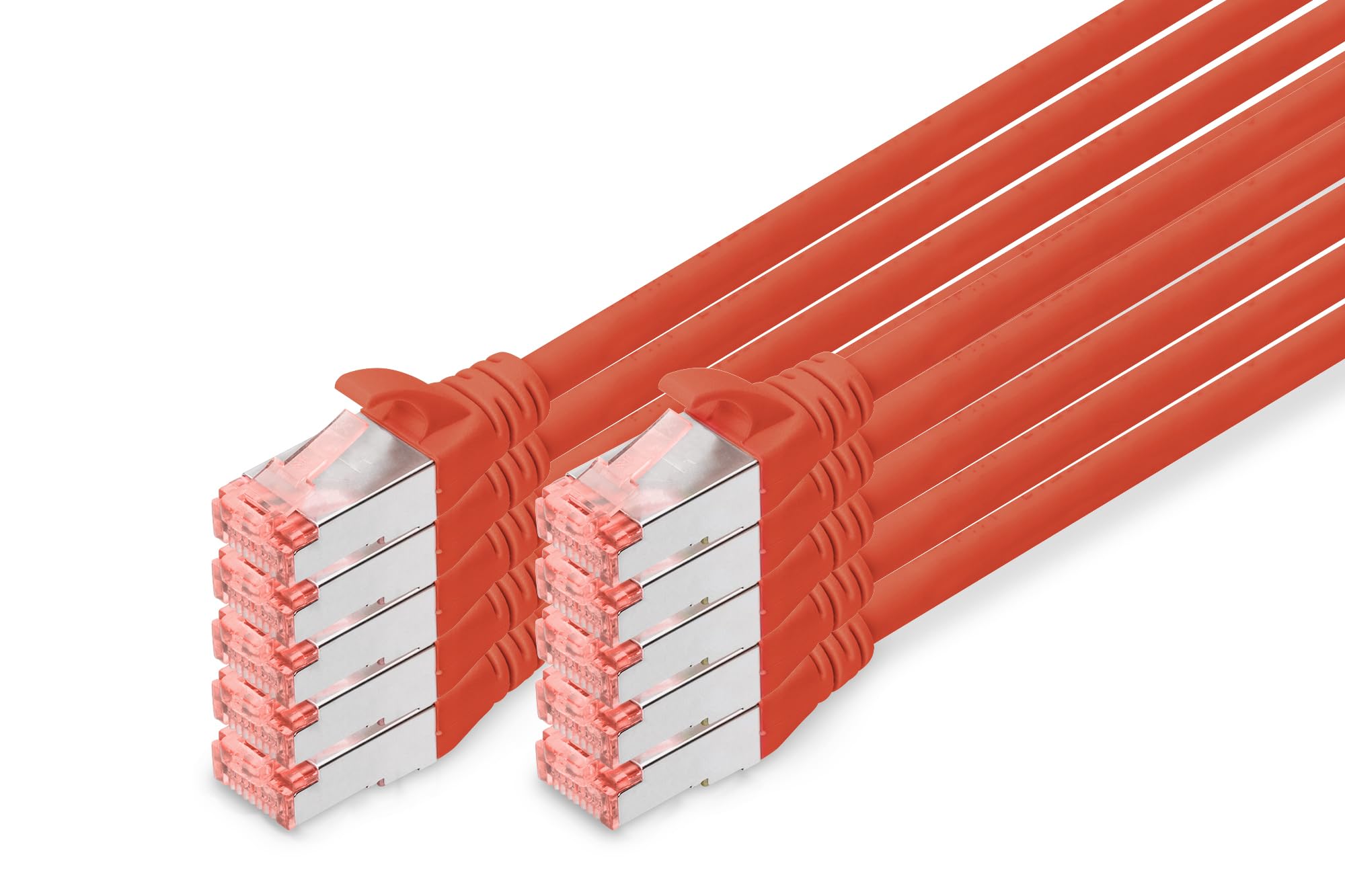 Digitus LAN Cable Cat 6-0.25m - 10 Pack - RJ45 Network Cable - S/FTP Shielded - 1 Gbps - Compatible with Cat6A and Cat7 - Red