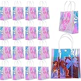 Naisidas 18Pcs Holographic Small Gift Bags 7.9x7.9x3.1 Clear Reusable Iridescent Birthday Gift Bag for Women Girls Bachelorette Party Wedding Christmas with Handle