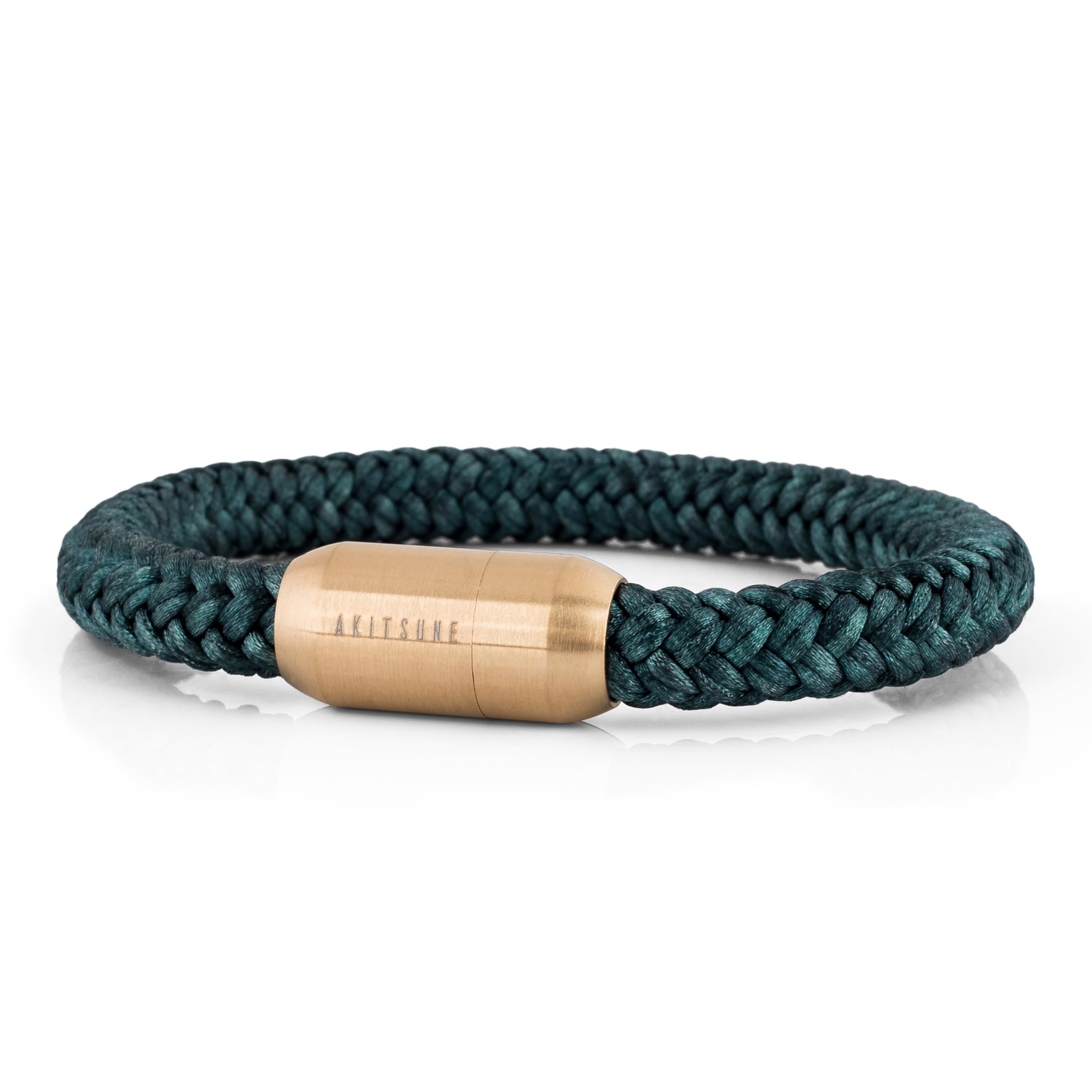 Akitsune Portus Nautical Rope Bracelet | Magnetic Capsule Closure Link Bangle Trinket Women Anchor Men Maritim - Matte Gold Green 19cm