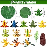 FFWHKON 22Pcs Lily Pad and Plastic Frog Set 12 Frogs 10 Lotus Leaves for Pond view 2