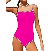 WIQI Girls Swimsuit One Piece Bathing Suit Color Contrast Trim Girls' Swimwear with Cover Up Skirt Size 9-16