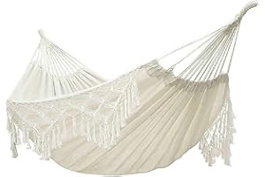 ORANGE NEI YFUG GO Double Sized Boho Macrame Cream Hammock with Elegant Tassels and Fishtail Knitting 485Lbs Includes Tie Ropes and White Drawstring Bag for Women
