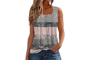 NAMTYQX Womens Tank Tops Ruffled Square Neck Printed Shirts 2024 Summer Casual Loose Fit Sleeveless Cute Tank Tee for Women