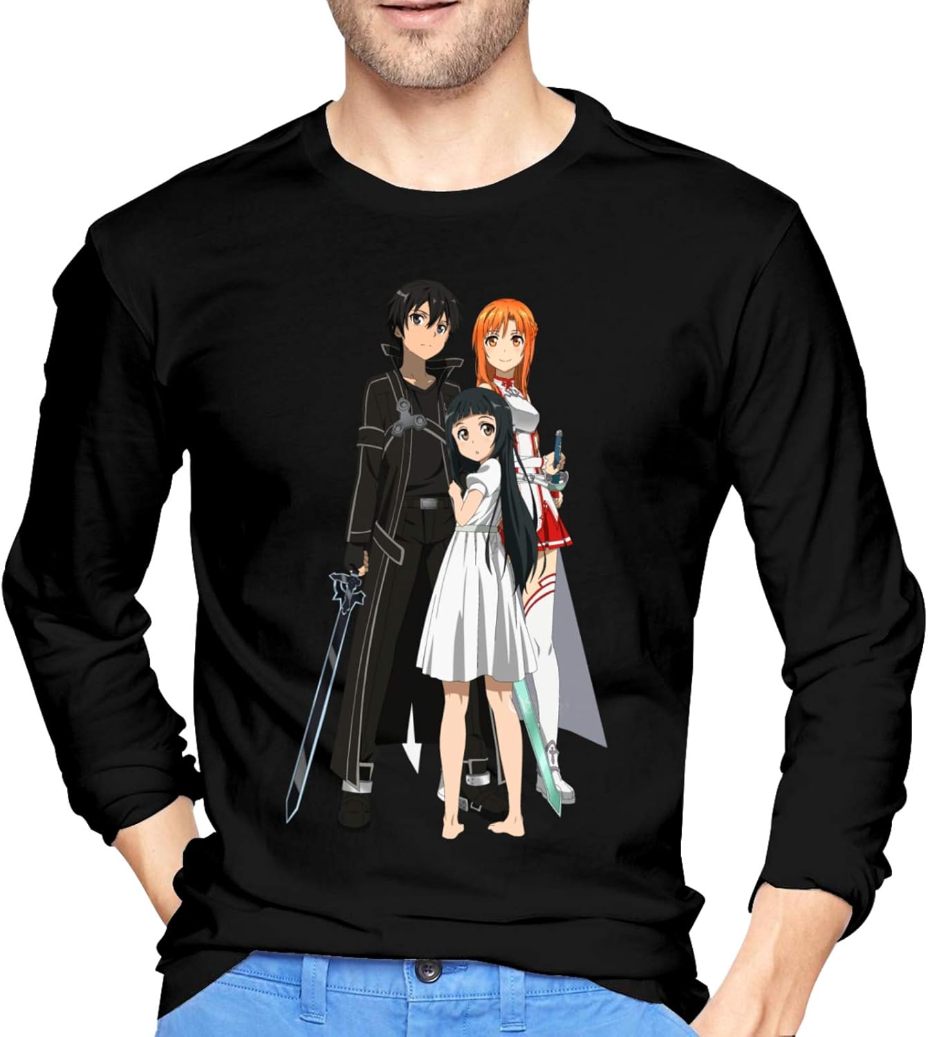 Men's Sword Art Online TShirt Classic Long Sleeve T Shirts Black XX