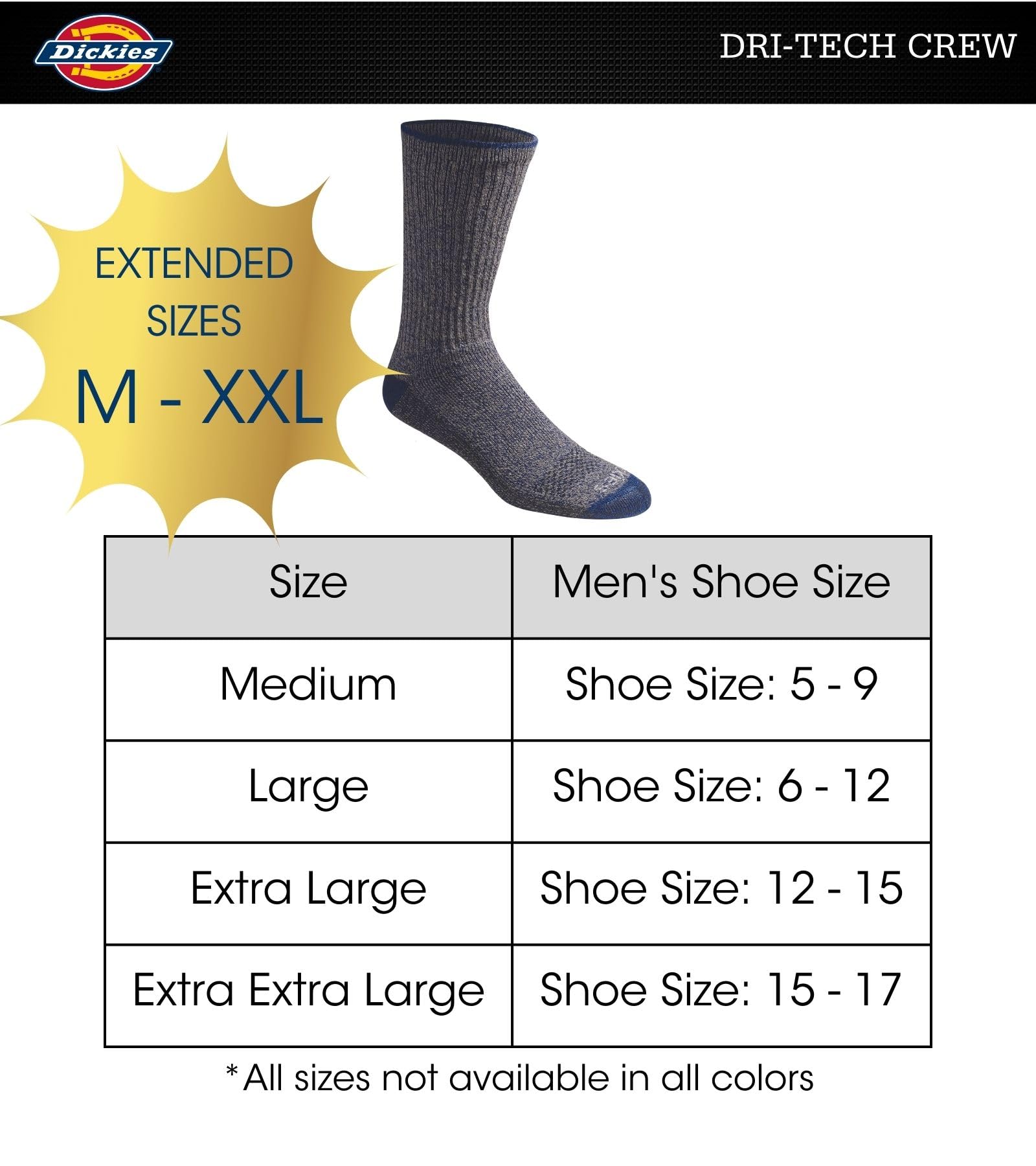 Dickies Men's Dri-tech Moisture Control Crew Socks, Available in M-xxl (6, 12, 18 Pairs)