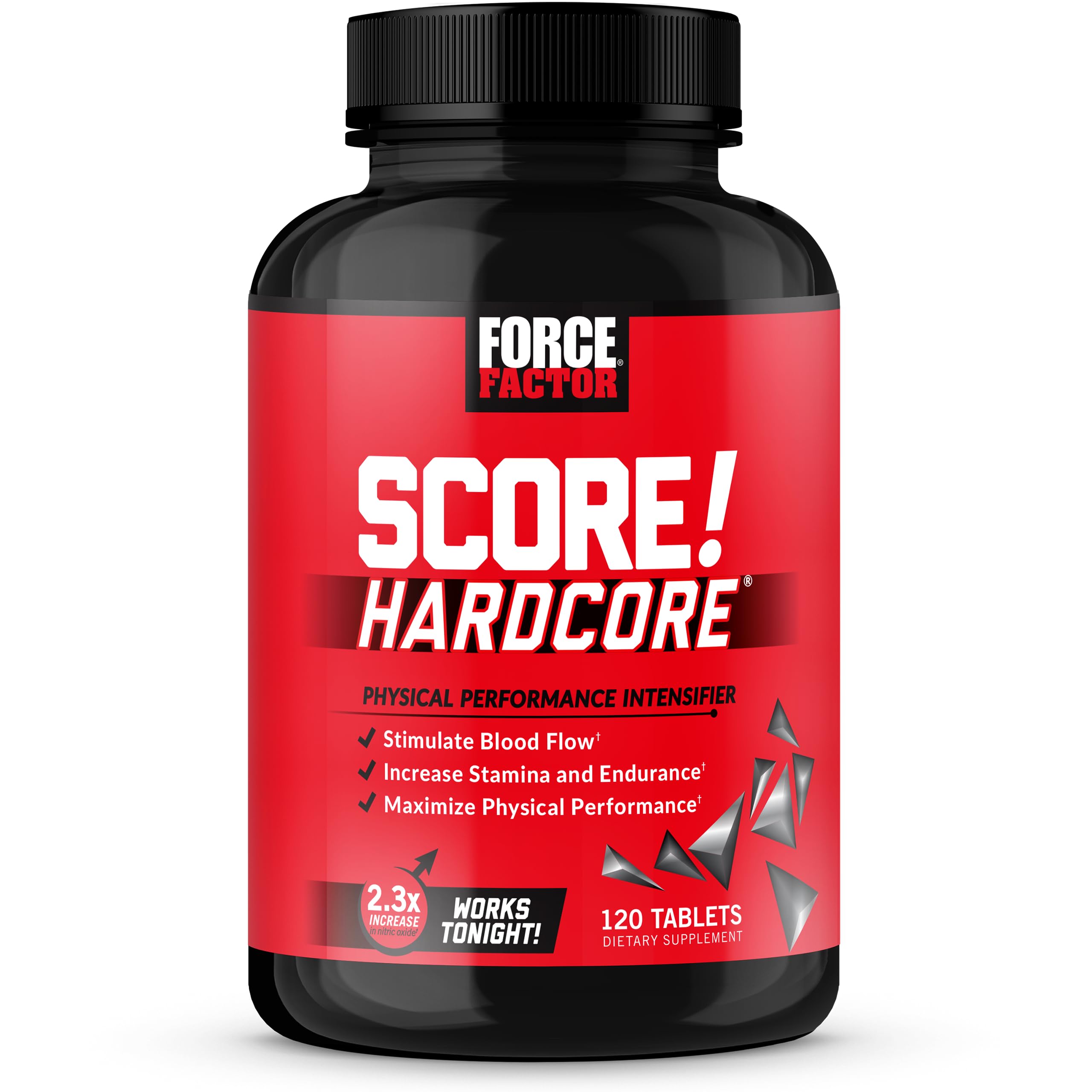 Force Factor Score! Hardcore Nitric Oxide Booster Supplement for Men with L-Citrulline, Yohimbe, Black Maca & B Vitamins to Increase Stamina, and Maximize Physical Performance, 120 Tablets