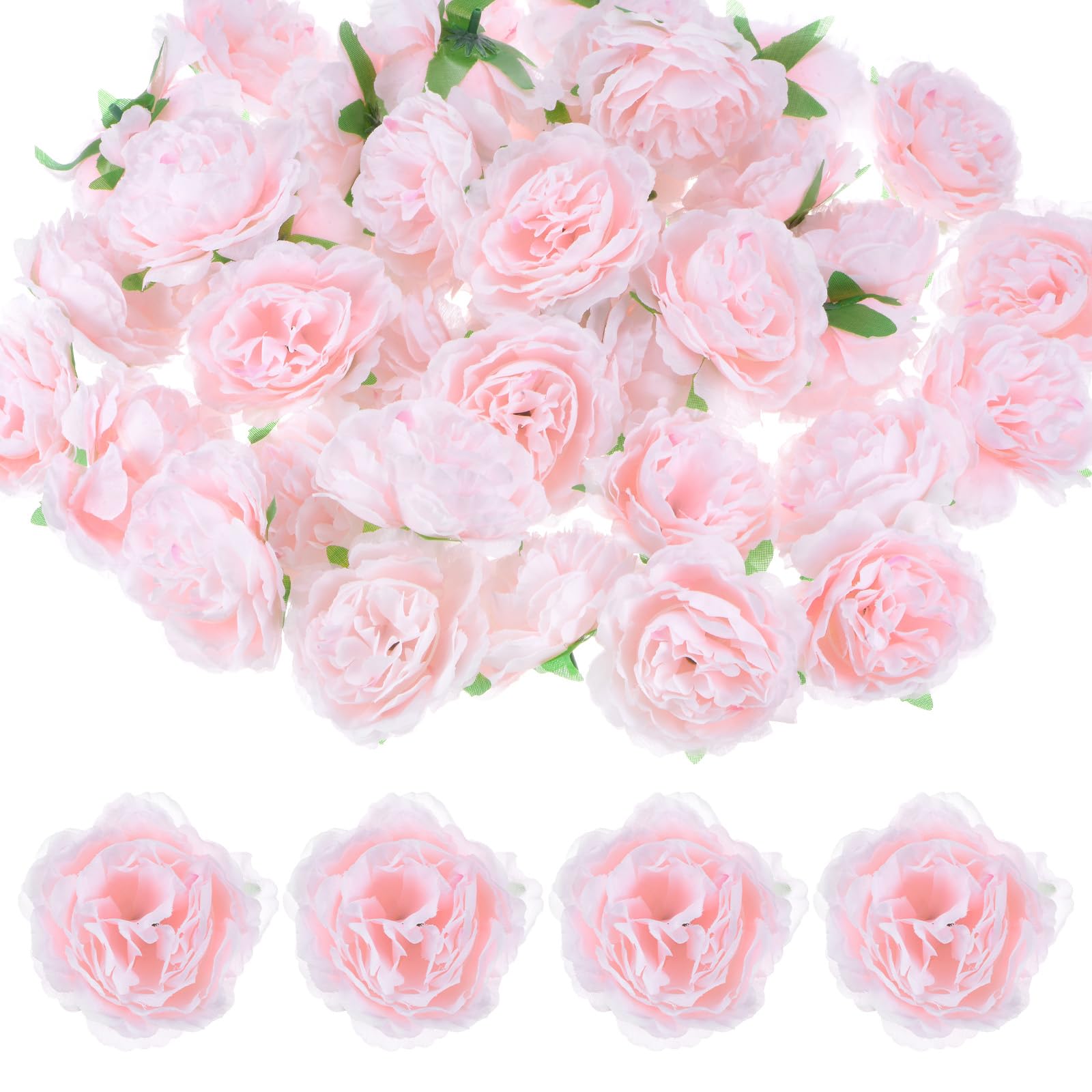 M METERXITY 40-Pack Artificial Flower Heads, 3.15 Inch Silk Faux Peony Head for Wedding/Bouquet/Party/Home Decorations, No Stem Fake Peonies Flowers [Pink]