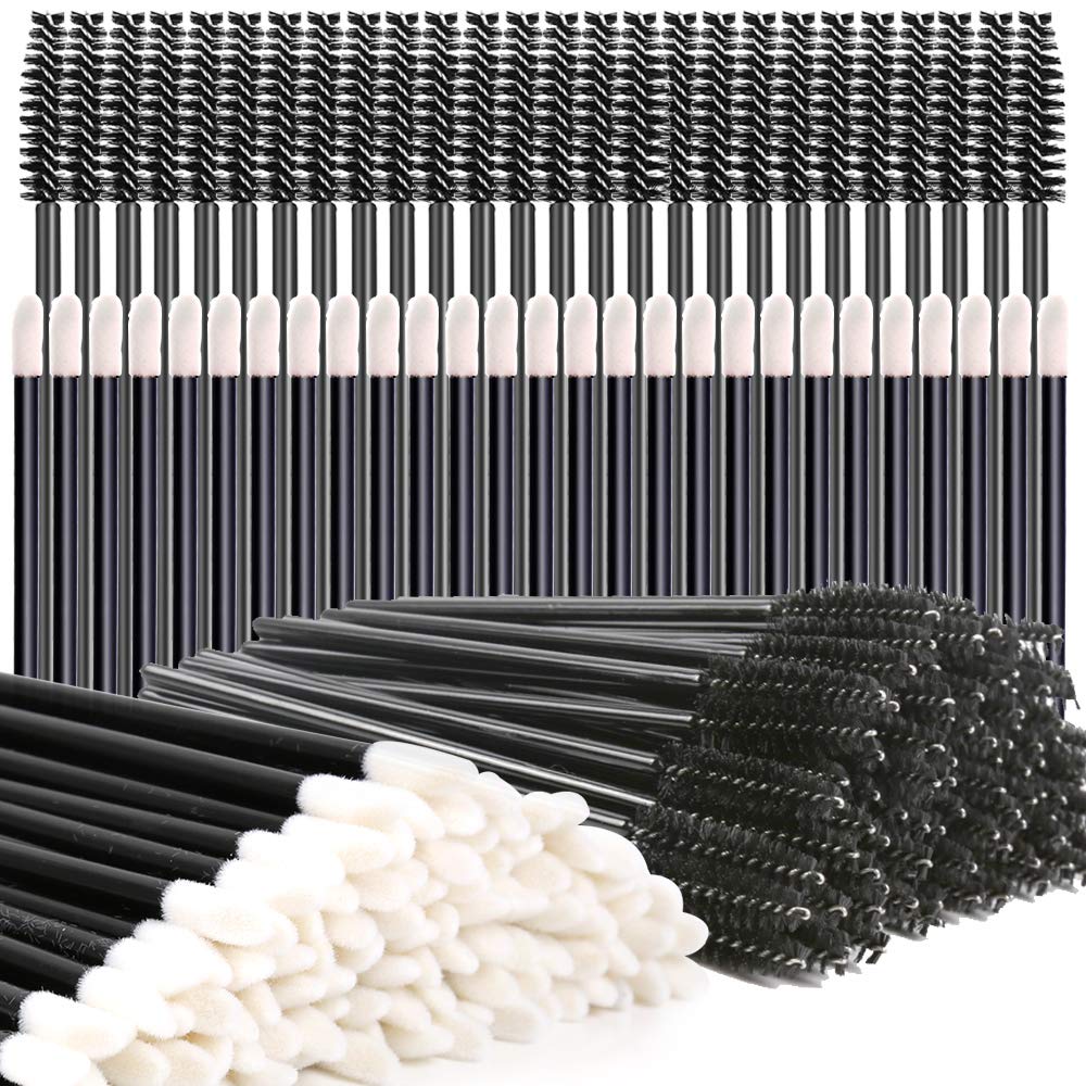 Disposable Makeup Applicators, Teenitor 100Pcs Lipstick Applicator Wands& 100Pcs Eyelash Mascara Wands Lip Gloss Lipstick Tester Eye Lash Brush Halloween Makeup: Beauty