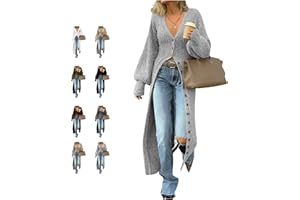 Womens Long Cardigans V Neck Button Down Chunky Knit Duster Maxi Sweater Dress Cozy Knit Coat for Fall Outfits