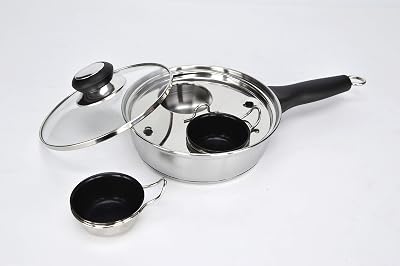 RUNZI 2 Cups Egg Poacher Pan Stainless Steel Induction Safe