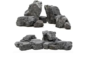 Unocho Aquarium Rocks 10lb Fish Tank Stones Black Rocks for Aquarium Aquascaping Fish Tank Decoration Reptile Basking Platforms Paludarium Bonsai Vivariums(3"-7"-7pcs)